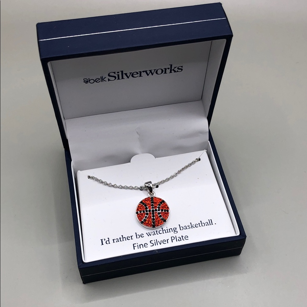 Fine silver plated I'd rather be watching basketball necklace UNISEX giftable.